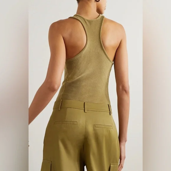 Tibi Summer Terry Crewneck Racerback Bodysuit in Cumin - Picture 3 of 8